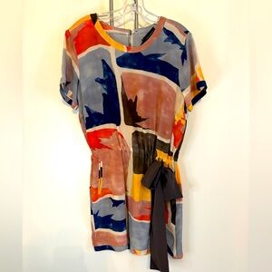 Piazza Sempione Silk Colorful Abstract Dress with pockets